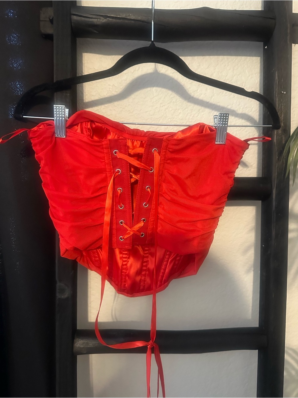 Source Unknown Red Satin Lace-Up Corset Bandeau